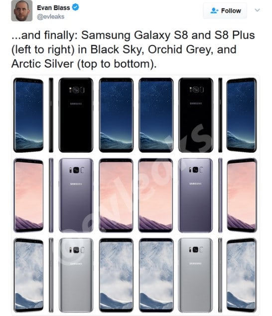 Samsung Galaxy S8 показался в трех расцветках со всех четырех сторон